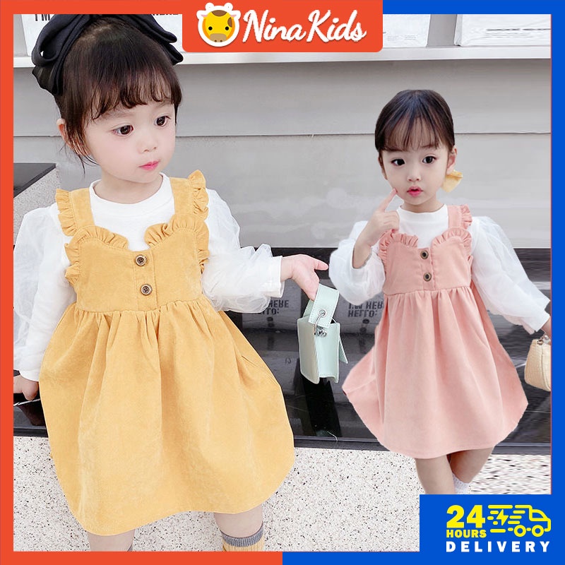 Đầm  tay dài phối lưới thời trang cho bé gái 0-4 tuổi