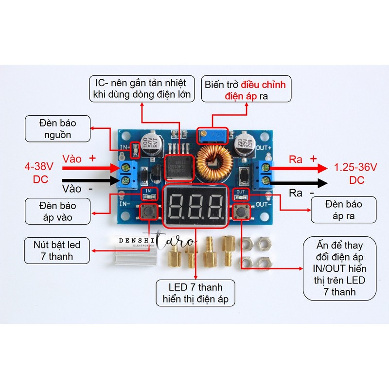 Mạch Hạ Áp, Giảm Áp DC-DC 5A XL4015 | XL4015E có Led hiển thị điện áp