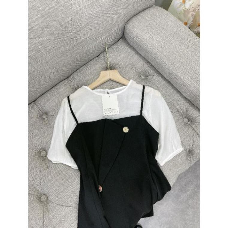 ĐẦM YẾM, VÁY YẾM VẠT LỆCH CÚC MIX CHÂN VÁY VOAN TRẮNG | BigBuy360 - bigbuy360.vn