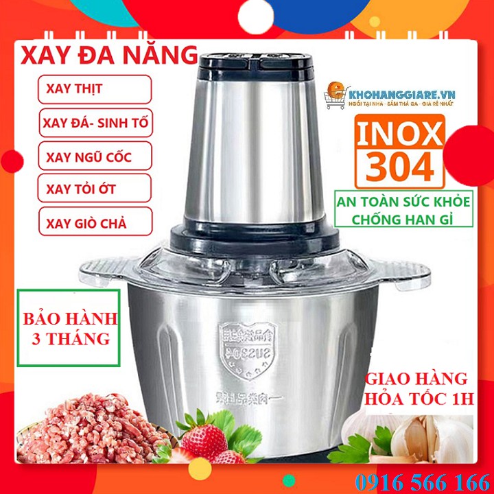 Máy xay thịt xay thực phẩm đa năng như cua cá sinh tố rau quả cối inox dung tích 2 lít, 3 lít loại tốt - Video thật