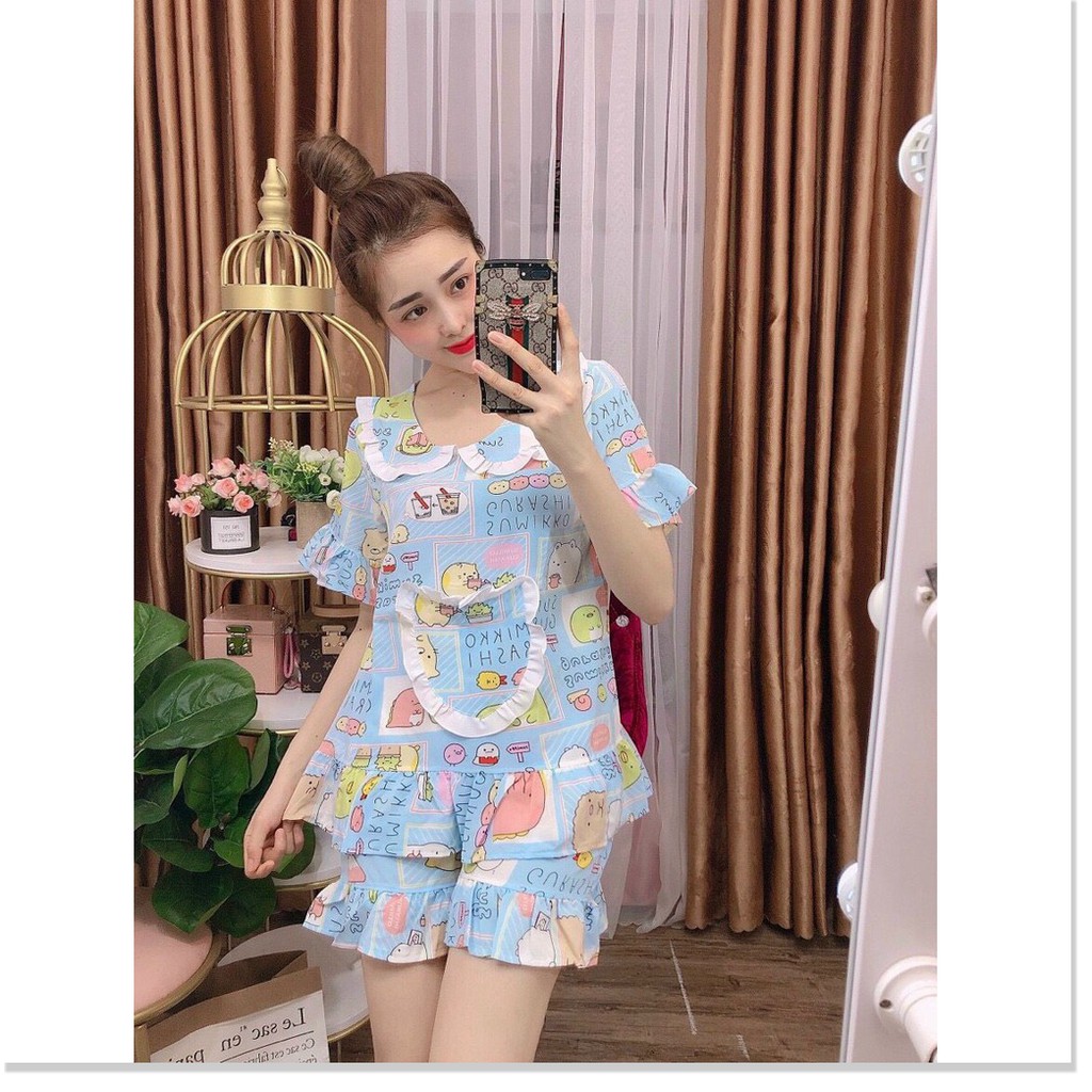 Set bộ tiểu thư mặc nhà Satin ngắn hoạ tiết đẹp , siêu xinh KME STORE