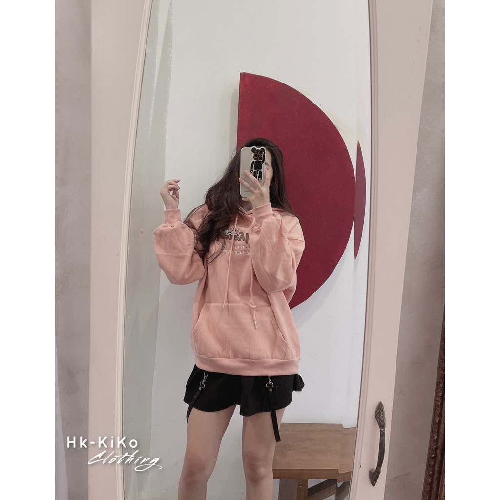 Áo Hoodie chữ thêu phối màu mũ