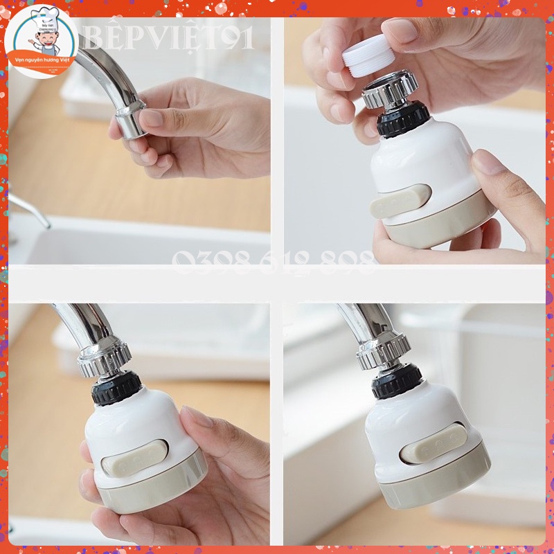 Đầu Vòi Nối Nước Rửa Bát Tăng Áp Có 3 Chế Độ Xả Nước -  Xoay 360 Độ