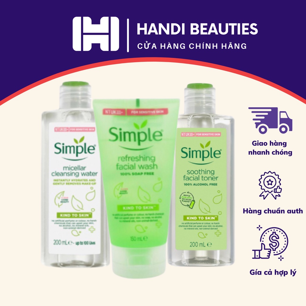 COMBO LÀM SẠCH SIMPLE TẨY TRANG + SỮA RỬA MẶT + NƯỚC HOA HỒNG