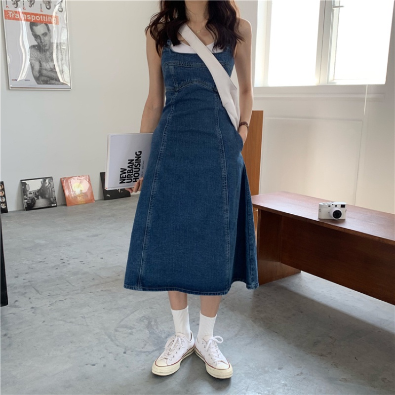 Đầm Maxi Denim Không Tay Lưng Cao Thời Trang Mùa Hè Dành Cho Nữ