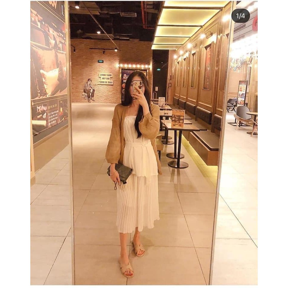 Áo Khoác Cardigan Lưới Nữ [FREESHIP] 🌸 Áo len mỏng tay bồng màu Trắng | Be | Nâu thun trơn basic ulzzang HOT 🌸