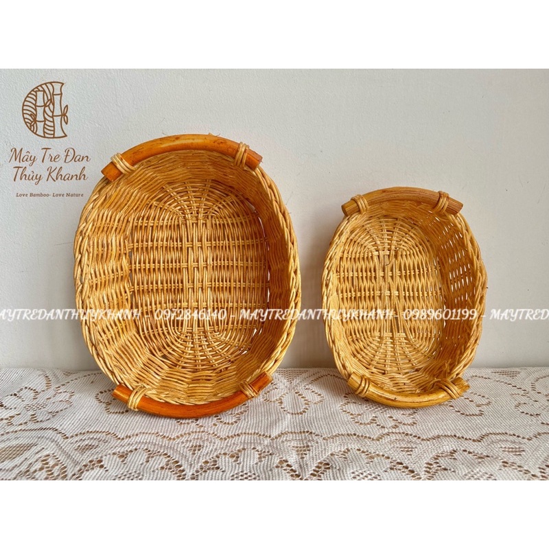 Giỏ mây bầu dục, giỏ pinic, khay đựng đồ decor trang trí Mây Tre Đan Thuỷ Khanh