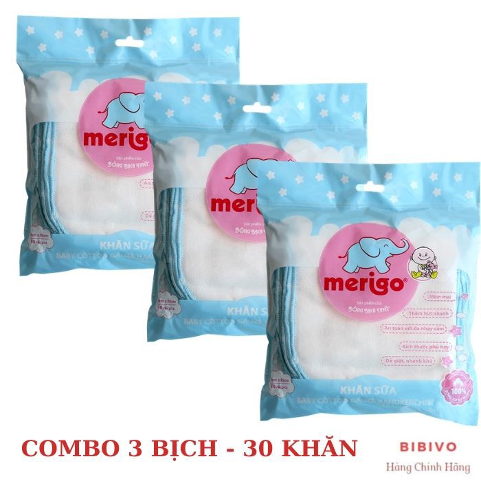 Khăn xô - Khăn sữa cho bé Merigo - Bông Bạch Tuyết - 30 Khăn