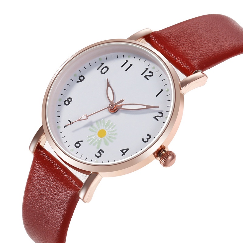 [Women Fashion Simple Style Luminous little Daisy Watches] [Ladies PU Leather  Belt Quartz Watch] [Girls Minimalist Casual Watch]