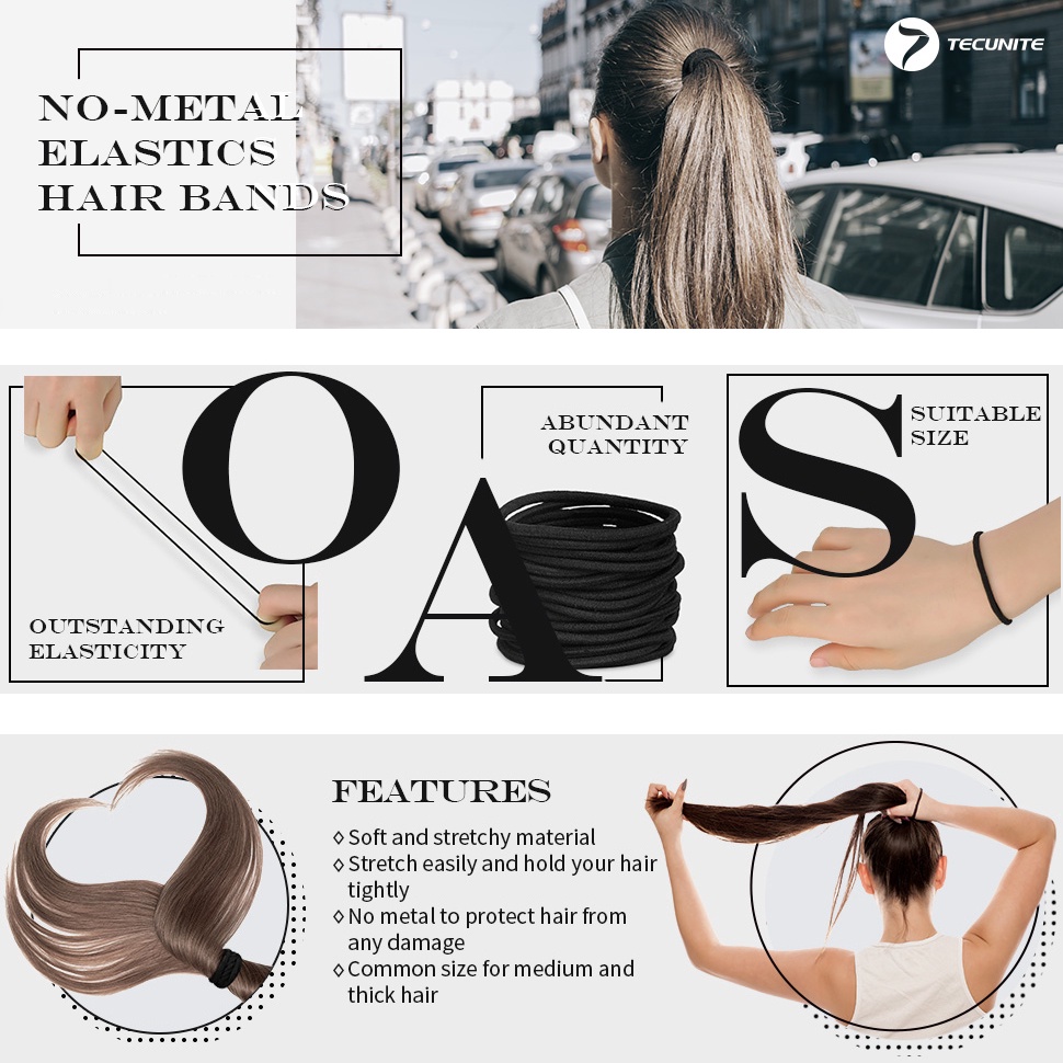 Bộ 50 Dây Buộc Tóc Cao Su Màu Đen Phong Cách Cổ Điển Cao Cấp Cho Nữ