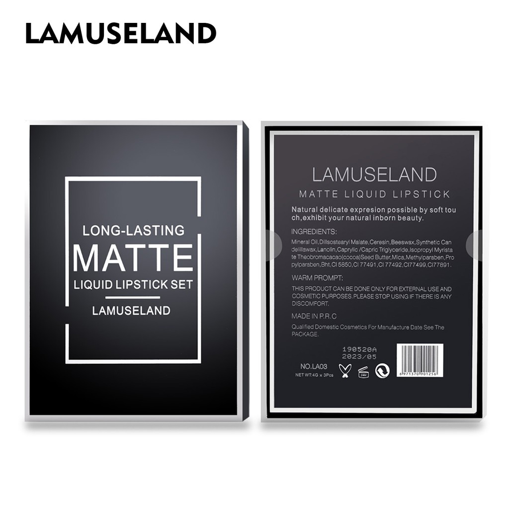 Bộ 3 thỏi son môi LAMUSELAND LA03 chống nước lâu trôi 12 màu sắc lựa chọn 12g mỹ phẩm lamuseland chính hãng