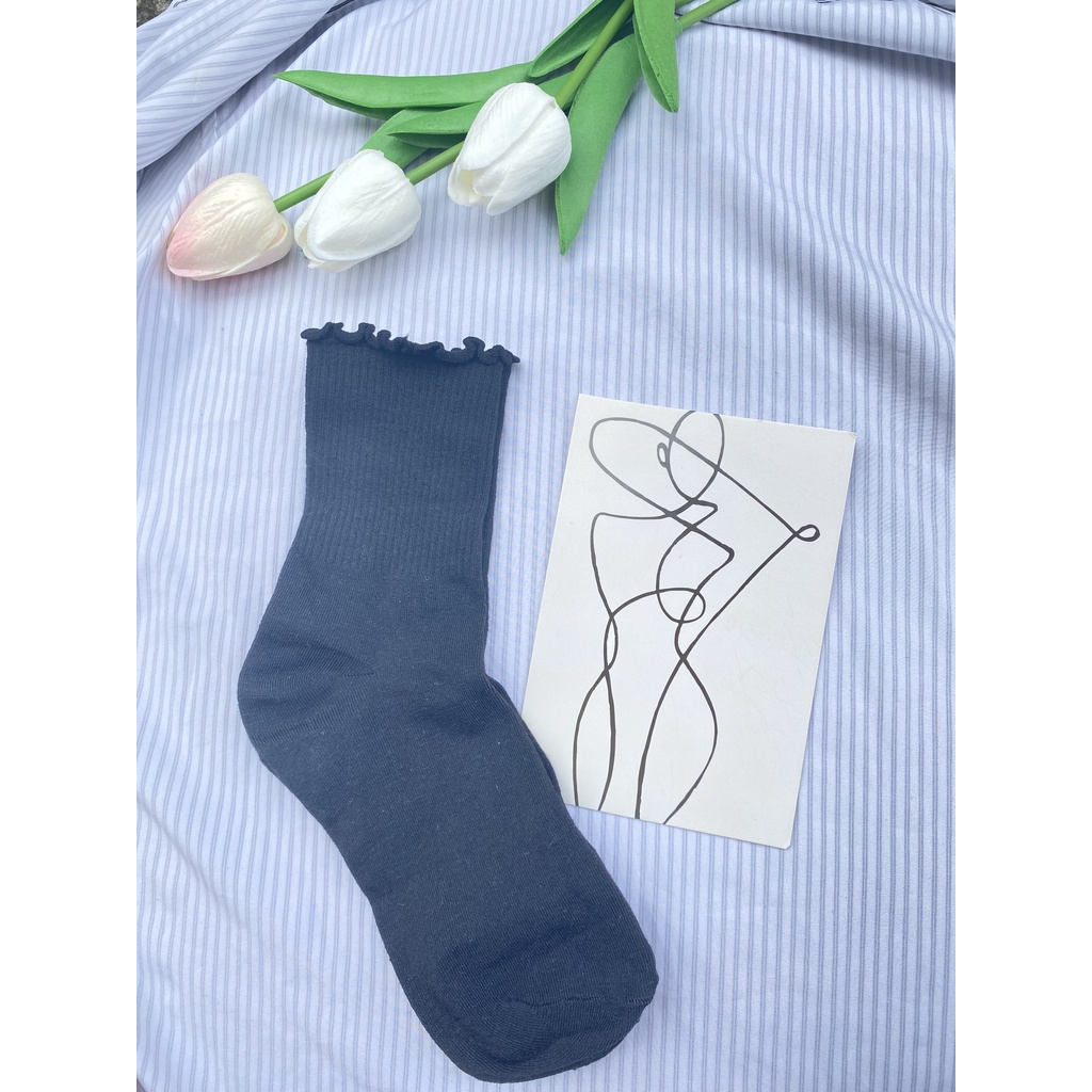 Tất nữ bèo cổ nhún Muzini vớ nữ trơn nhiều màu thiết kế đơn giản TN231