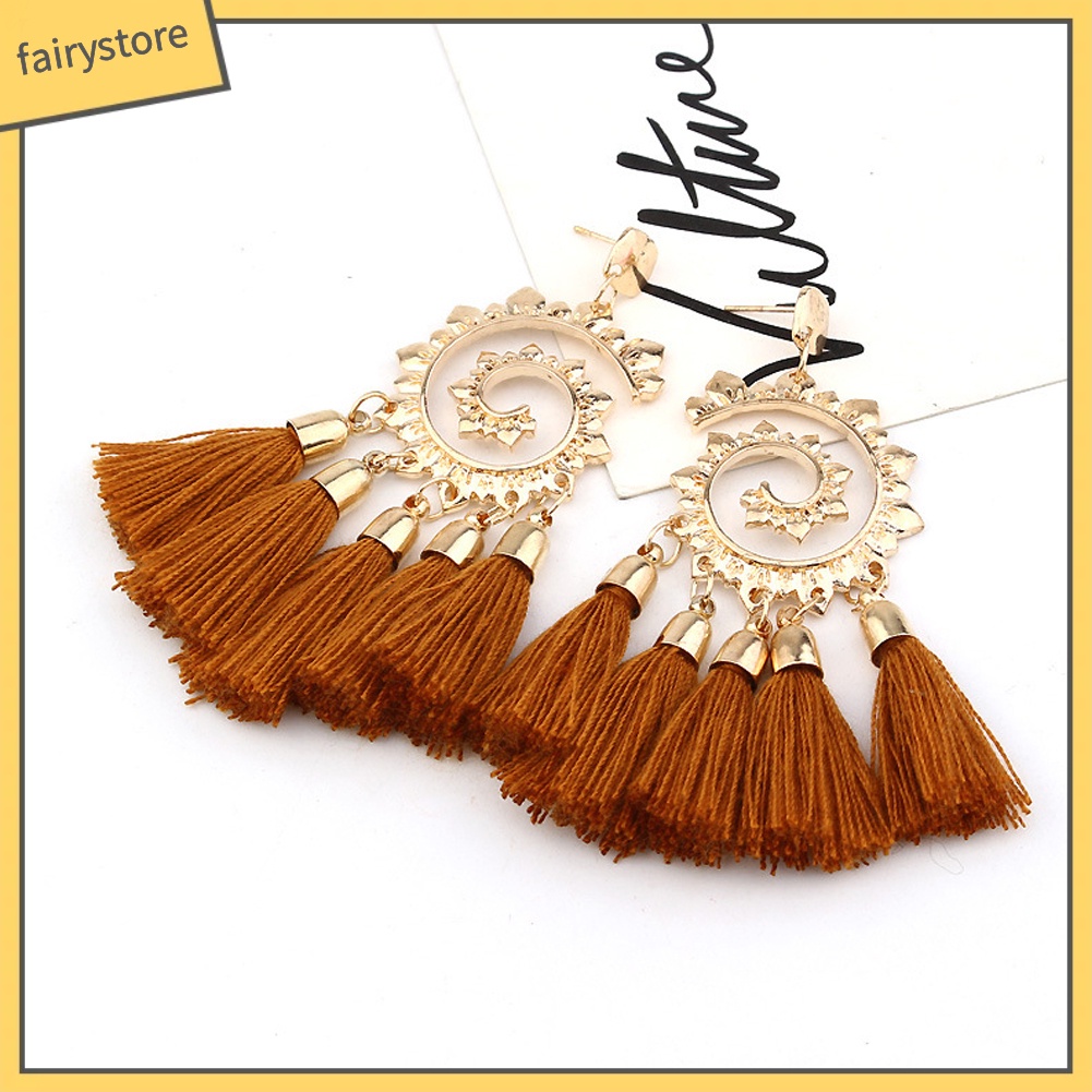 Khuyên tai dài phối tua rua phong cách Bohemian cho nữ