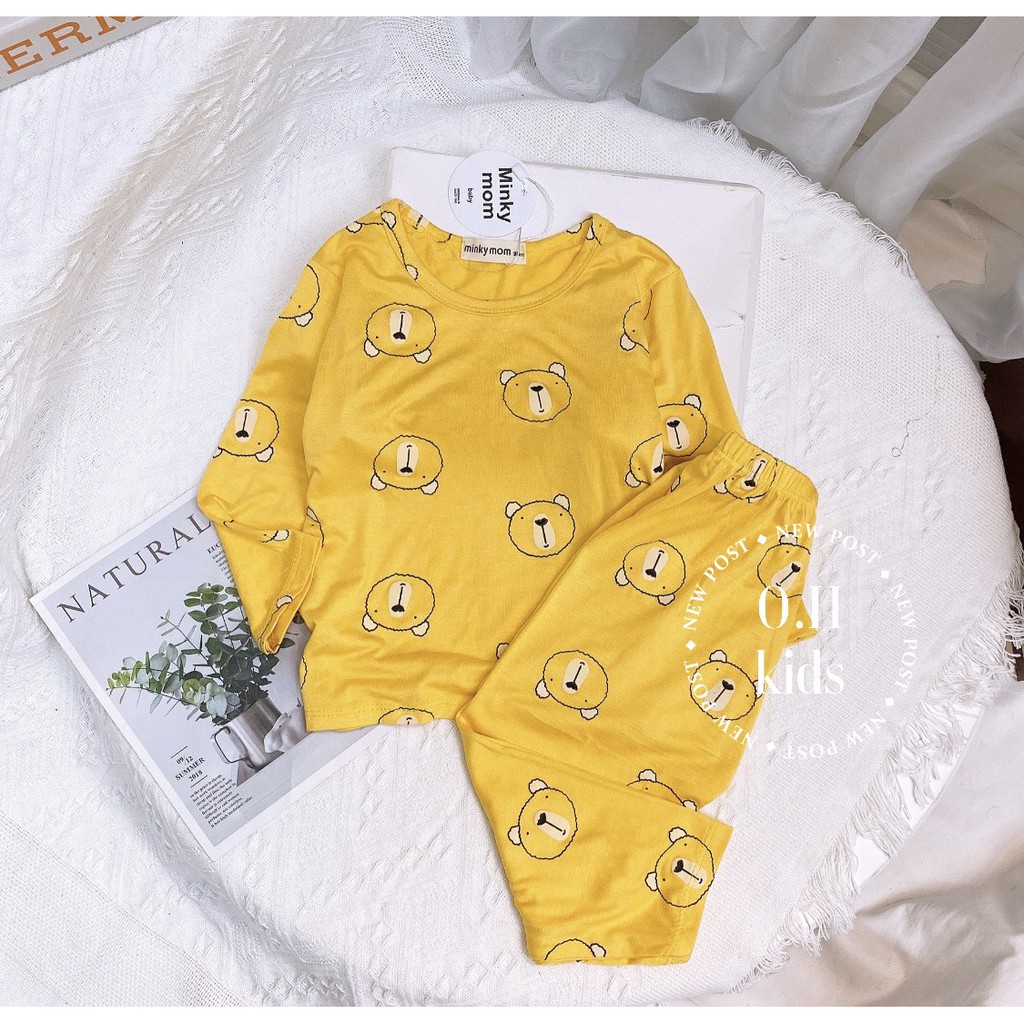 Bộ dài tay thun lạnh, thời trang trẻ em, đồ bộ MinKy Mom hình mặt gấu tay dài 7-18kg