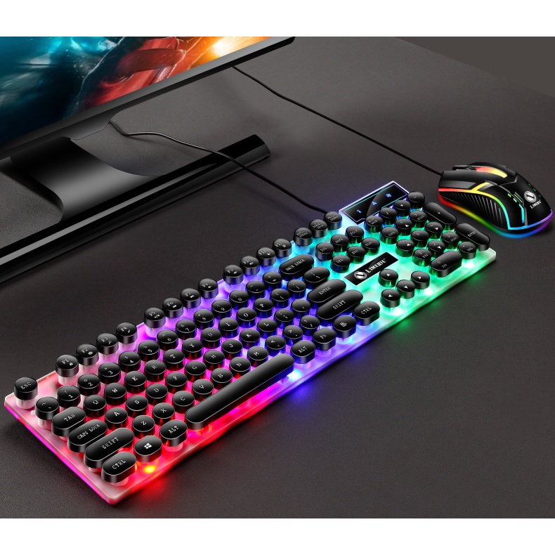 Bàn Phím Máy Tính Gaming Nút Tròn Chính Hãng Limei GTX300 Kèm Chuột Có Dây Chuyên Game Có Đèn LED Ấn Tượng