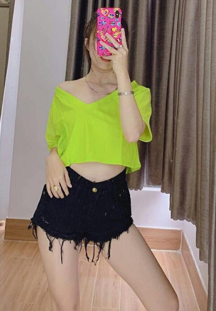 ÁO THUN GIẤY CROPTOP CỔ TIM TRƠN