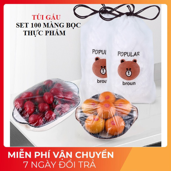 100 Màng bọc thực phẩm co giãn siêu dai có chun hình túi gấu  1H3