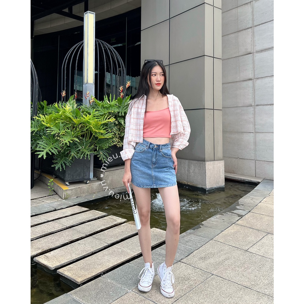 Áo croptop sơ mi công sở dáng lửng tay dài MIEU - HD09