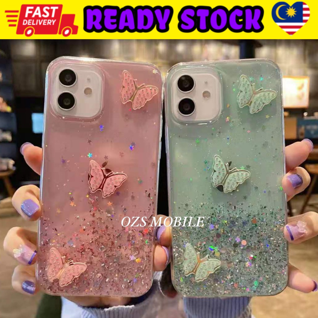 Ốp điện thoại mềm trong suốt hình bướm đính đá cho Oppo F1s R9s A37 A57 A77 A1k F5 F7 F9 F11 F11Pro A7 A3s A5s A12 A12e