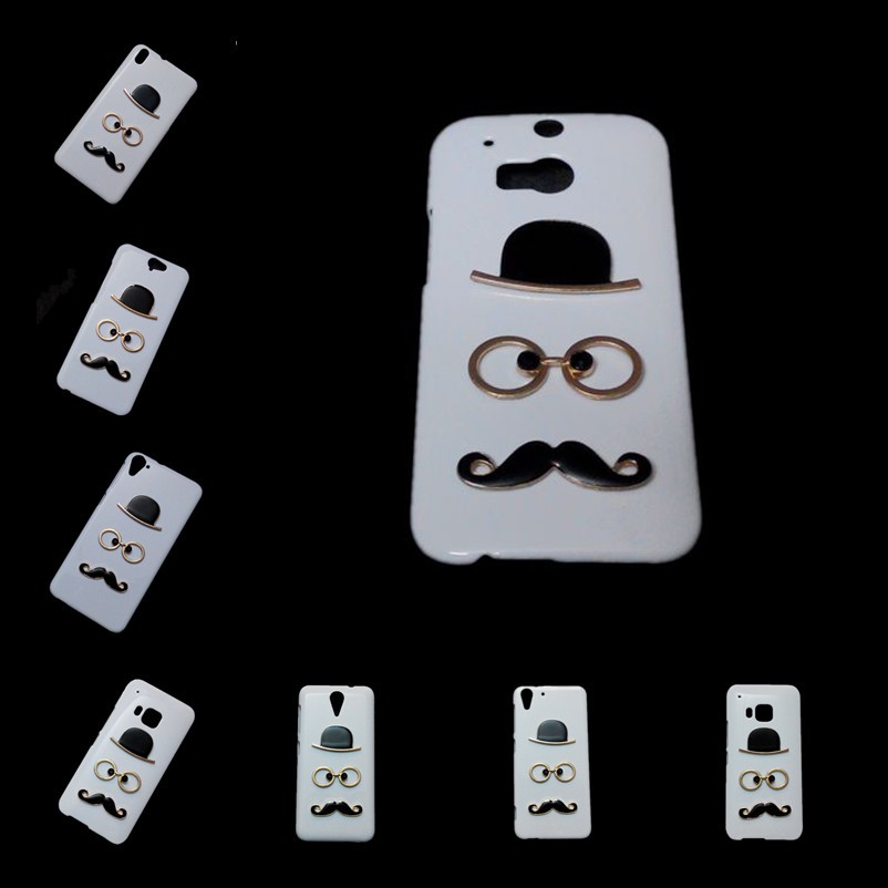 3D Cute Hat Eye Mustache Back Hard Phone Cover Case for HTC Butterfly 2 One M7 M9 Plus A9 X9 E9 Desire 10 Pro 530 626 628 630 728 816 820 825 828 830 U Ultra U11