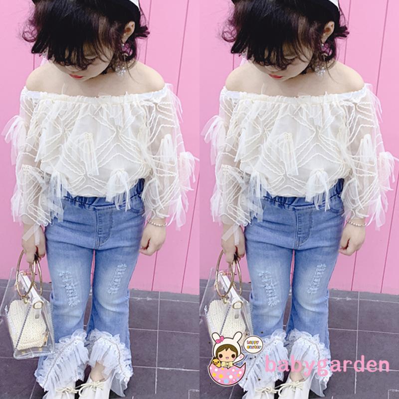 Set áo phối ren + Quần jeans dễ thương cho bé gái