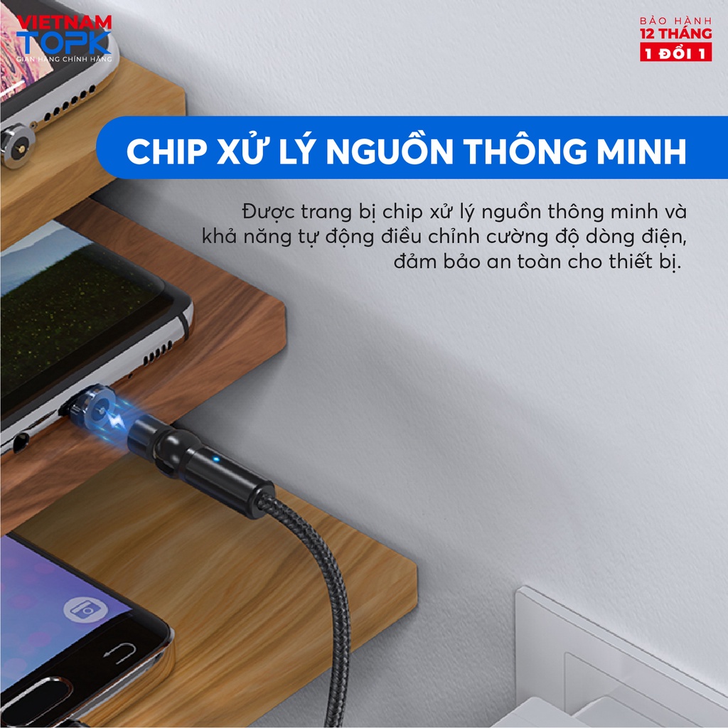 Dây sạc nam châm AM68 Sạc nhanh 3A Dây dù 1m - Hàng bảo hành 12 tháng