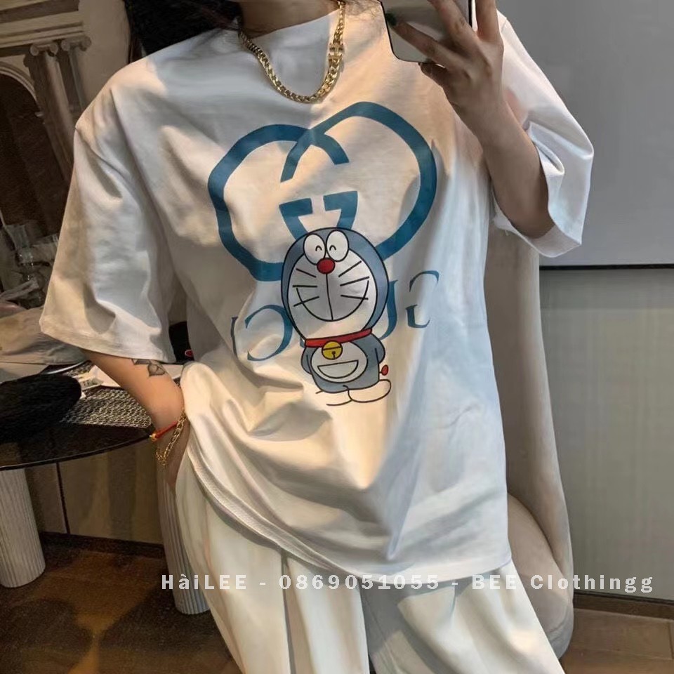 Áo phông nam nữ OVERSIZE form rộng giấu quần dáng UNISEX - ÁO GUCCI DORAEMON