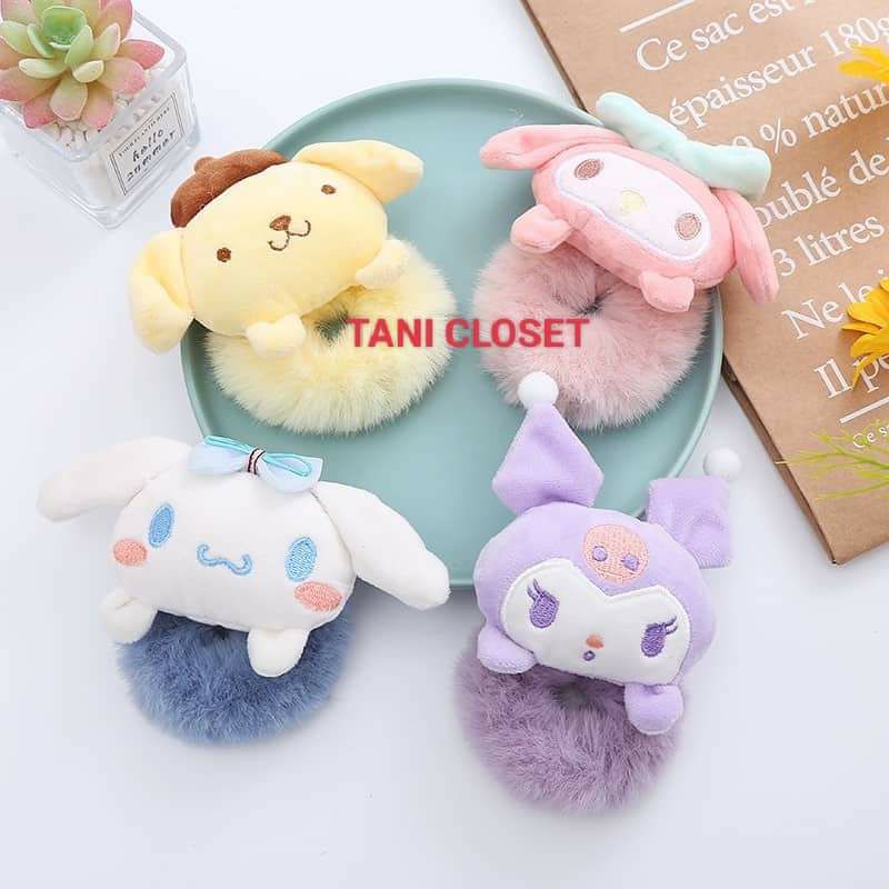 Dây Cột Tóc Lông Nhung Sanrio Nhồi Bông Đáng Yêu