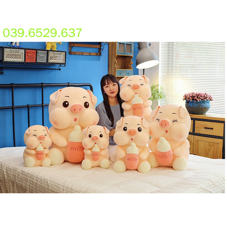 [Giá cực ưu đãi] Gấu bông teddy bear heo ôm bình sữa heo nhồi bông ôm bình sữa siêu dễ thương siêu mềm Gấu bông Uống sữa