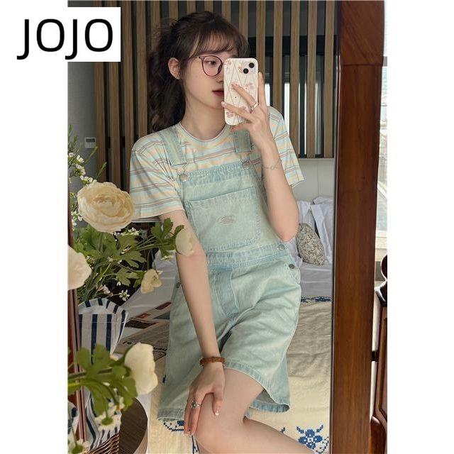 Quần Yếm Ngắn Ống Rộng Lưng Cao Màu Sáng Phong Cách Nhật Bản Thời Trang Mùa Hè Mới Cho Nữ