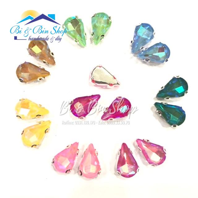 20 Viên Đá Đế Giọt Nước 8x13mm Pha Lê Ánh Cừ Đính Kết Trang Phục Thời Trang