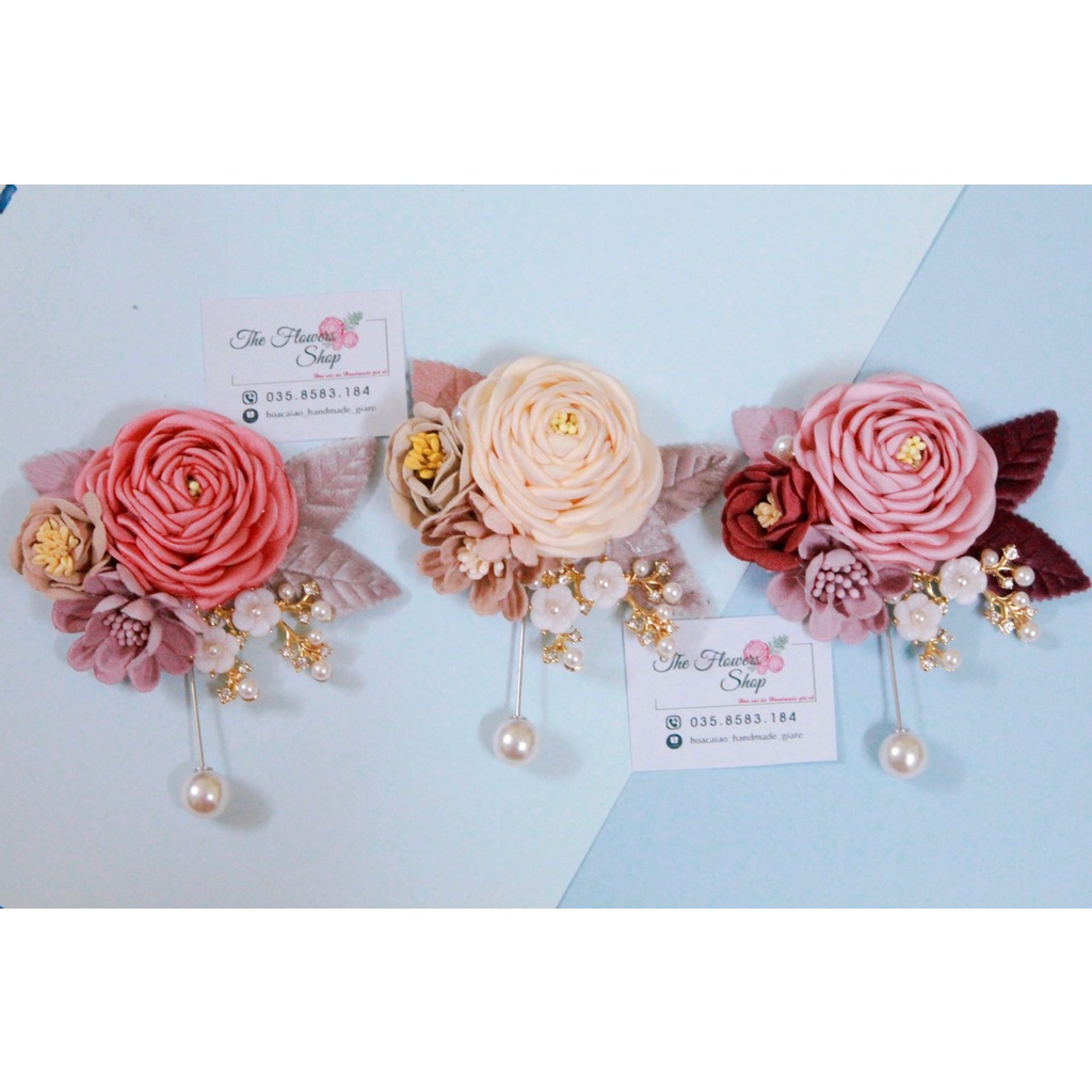 (Có hộp đựng) Hoa cài áo hoa hồng chùm- hoa cài áo handmade đẹp rẻ (nhiều màu)