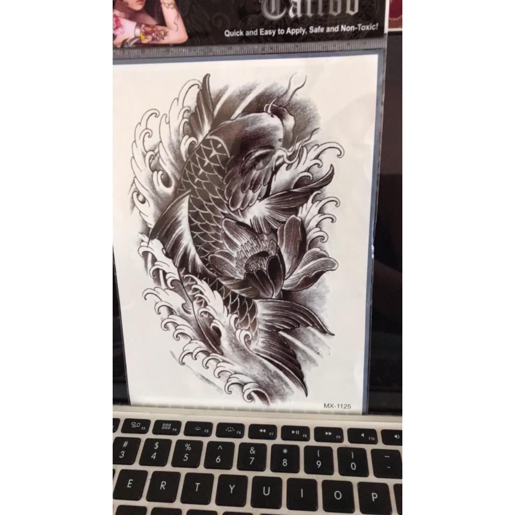 Combo 3 tấm hình xăm dán tattoo 15X21cm CÁ CHÉP, CÔ GÁI & MẶT QUỶ TUYỆT ĐẸP (Tặng 1 hình xăm dán đẹp)