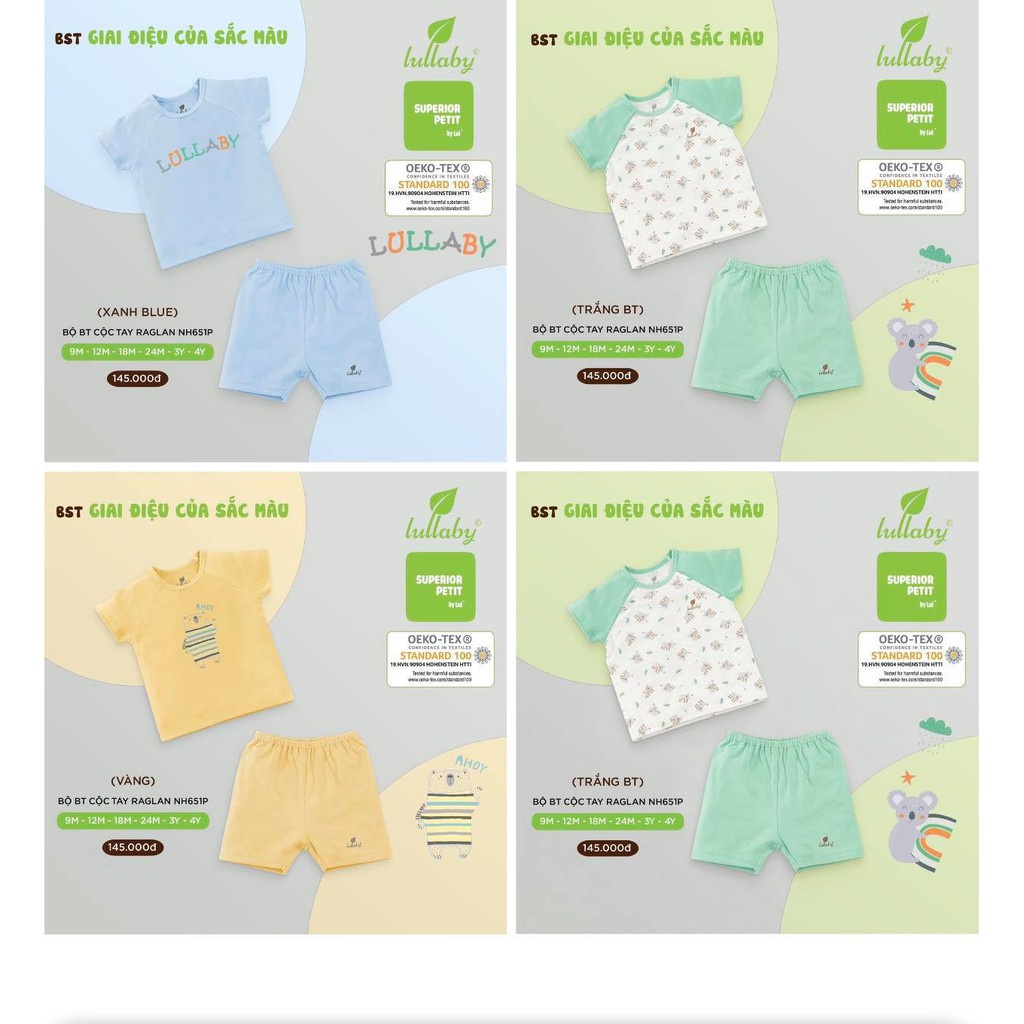 Bộ quần áo bé trai cộc tay raglan Petit Lullaby [NH651P]