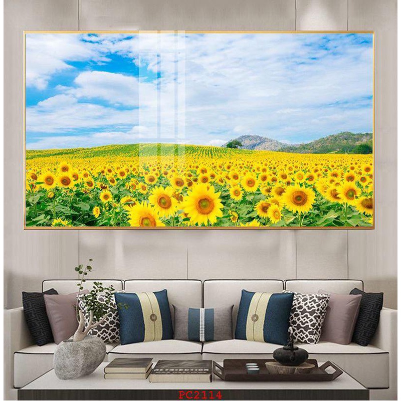 -Tranh Tráng Gương 5D Treo Tường Hiện Đại, tranh đồi hoa hướng dương, tranh đẹp decor nhà xinh.