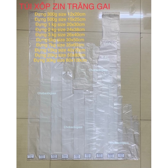 {1kg/size} Túi xốp zin, túi xốp hai quai màu trắng trong, dày dặn, chắc chắn, loại đẹp, không mùi (SP y hình)