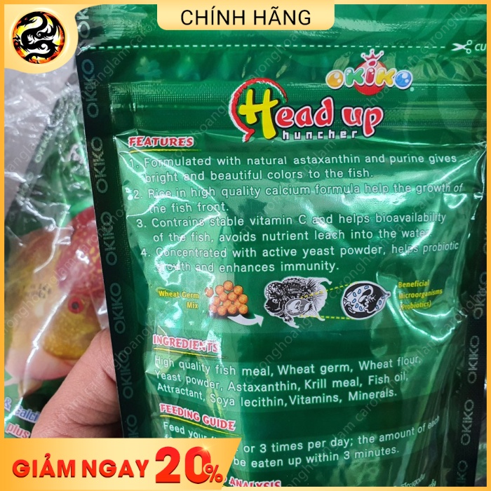 Thức Ăn Lên Đầu Cho Cá La Hán Cám OkiKo Cao Cấp - Head Up | Hỗ Trợ Hệ Tiêu Hoá, Body Sáng Hơn | Hoàng Lam Arowana