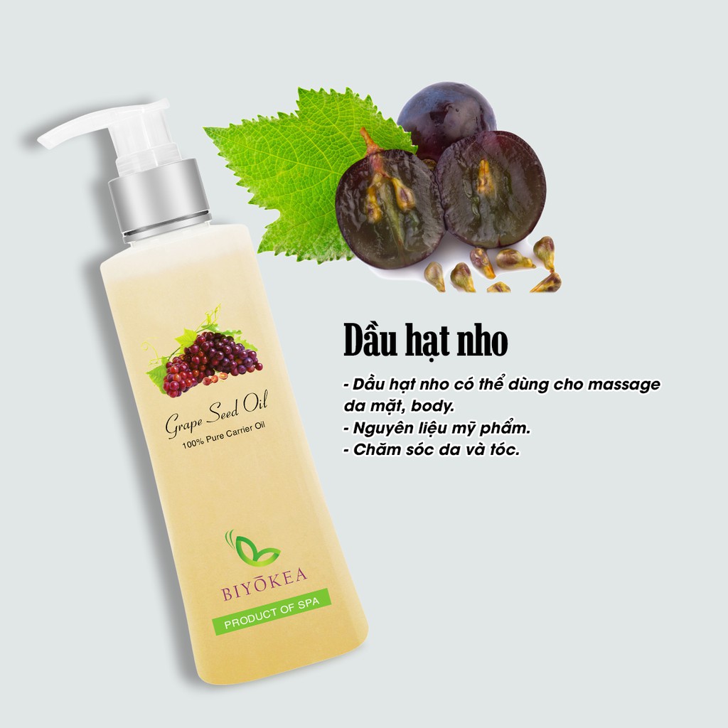 COMBO dầu massage thư giãn Hạnh Nhân, Hạt Nho BIYOKEA 200ml