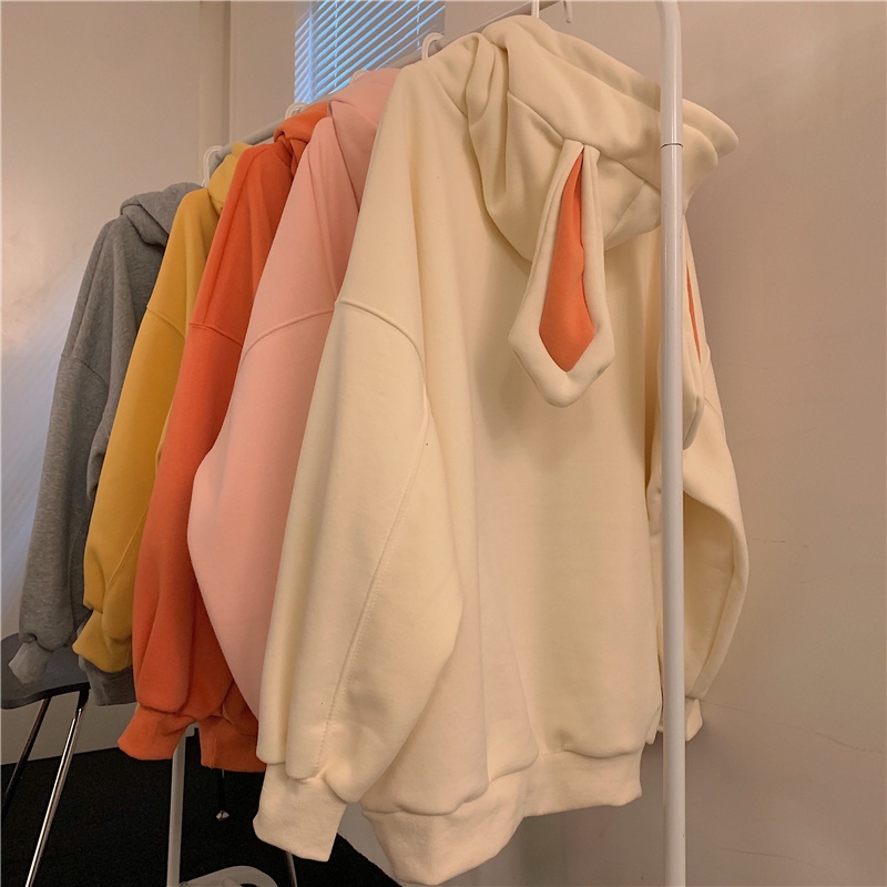 Áo hoodie dài tay cỡ lớn phối nhung dễ thương 47315 | BigBuy360 - bigbuy360.vn