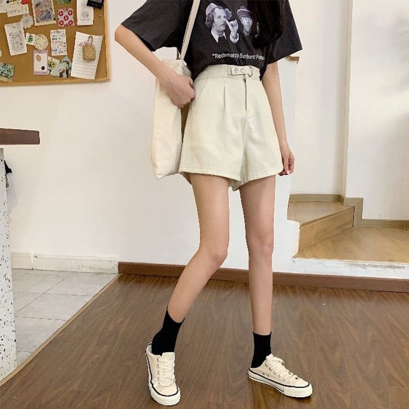 Quần Short Jean Lưng Cao Phong Cách Retro Hàn Quốc Cho Phụ Nữ