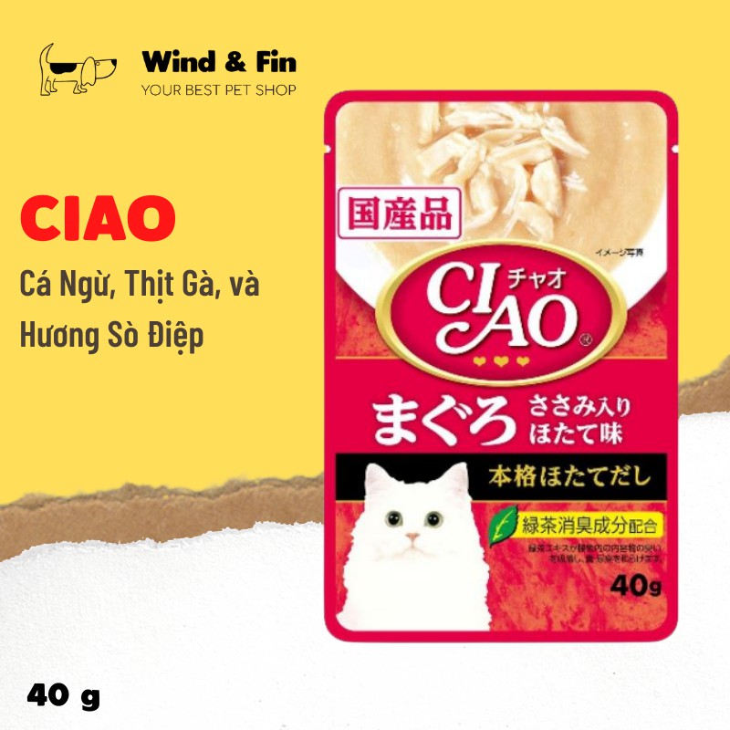 Pate Cho Mèo CIAO Thịt Gà, Cá Ngừ và hường Sò Điệp 40g