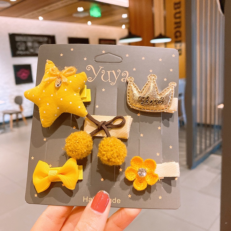 Set 5 kẹp tóc mũ cài vương miện công chúa phong cách Hàn QUốc dễ thương cho bé.