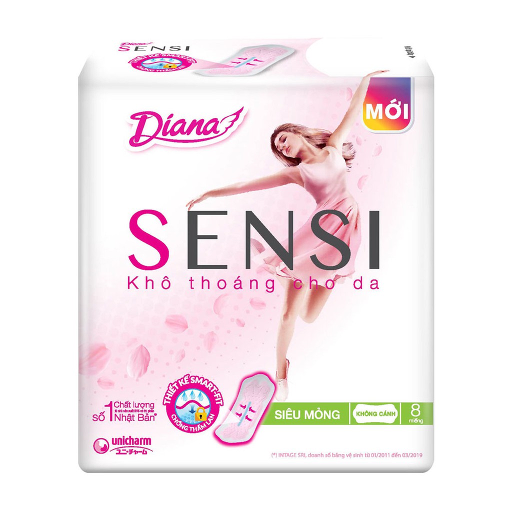 Băng Vệ Sinh Diana Sensi 23cm Siêu Mỏng Không Cánh Ban Ngày 8 Miếng