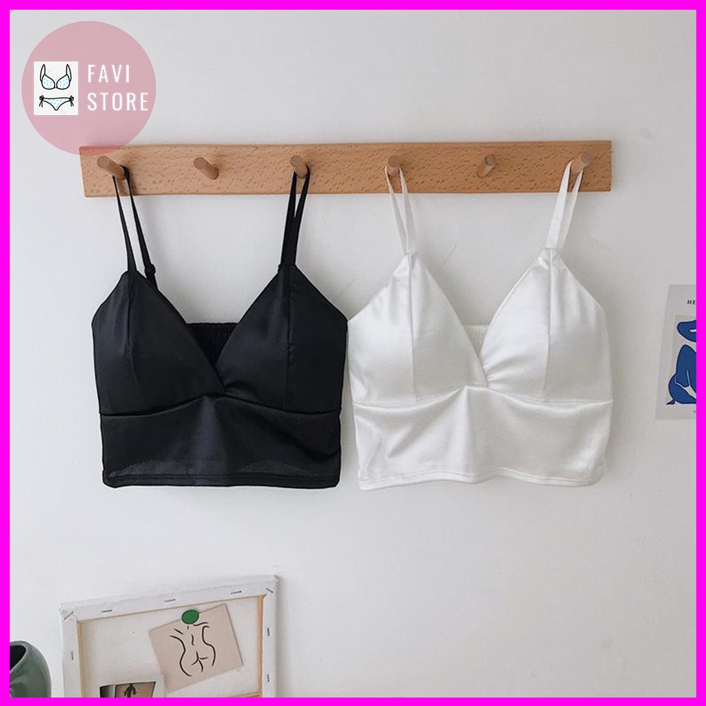 Áo bra nữ satin phi bóng bản to lưng nhún - áo bralete 2 dây, dáng croptop siêu sexy quyến rũ - AL009