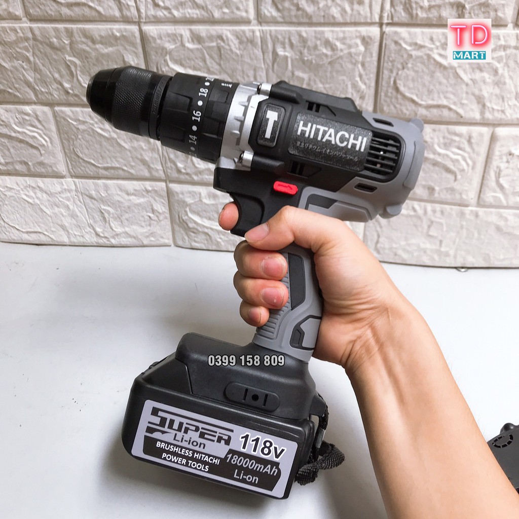 Máy Khoan Pin HITACHI 118V Động Cơ 775 đầu  Auto lock 13ly Tặng Mũi Khoan Và Mũi Vít