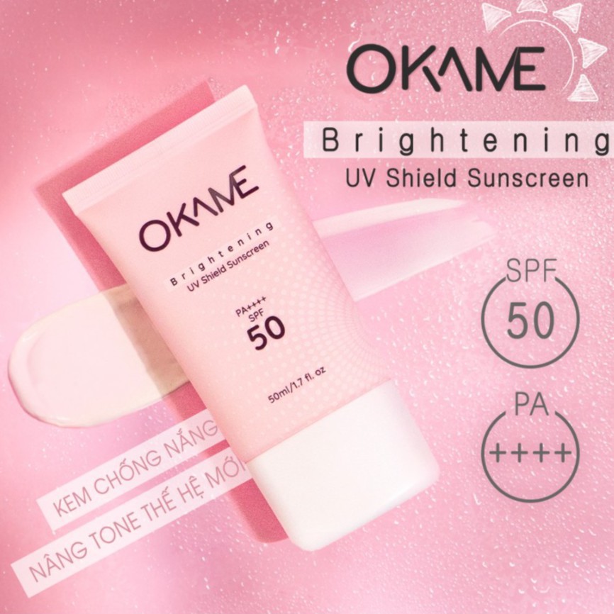 Kem chống nắng tone-up, quang phổ rộng Okame Brightening UV Shield Sunscreen SPF 50 PA++++ 50ml