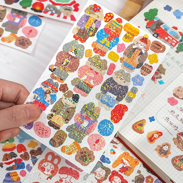 Miếng Dán Màu Laser Họa Tiết Động Vật Dễ Thương Trang Trí Nhật Ký Điện Thoại