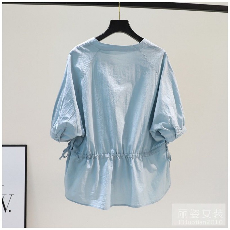 Áo Sơ Mi Cotton Mỏng Tay Lửng Lưng Dài Xẻ Tà Trước Thời Trang Cho Nữ
