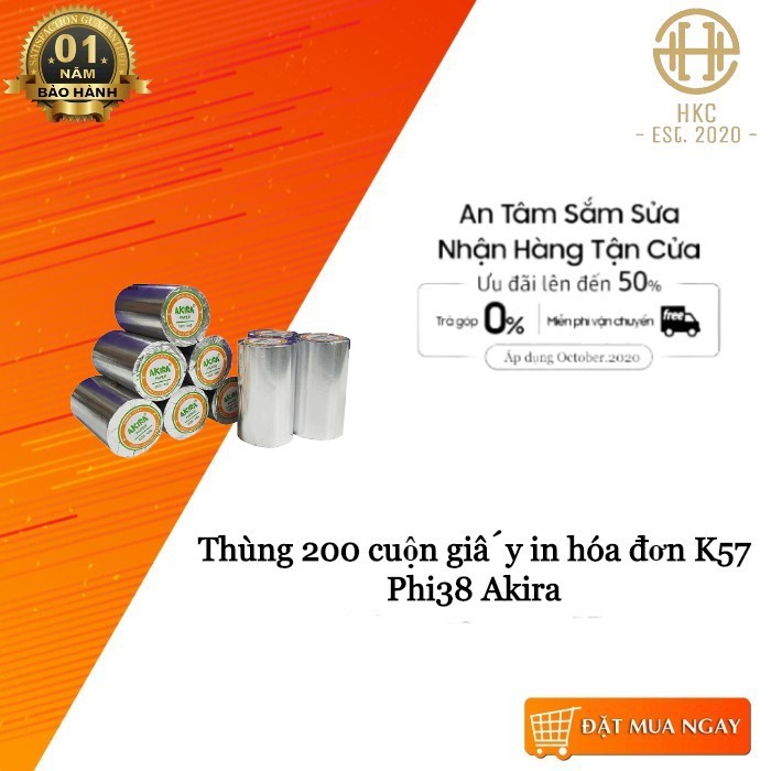 200 cuộn giấy in hóa đơn K57 đường kính 38mm Akira