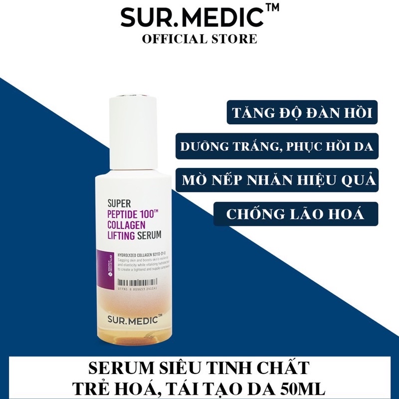 Tinh Chất Trẻ Hoá, Tái Tạo Da Sur.medic+ Super Peptide 100tm Collagen Lifting Serum 50ml